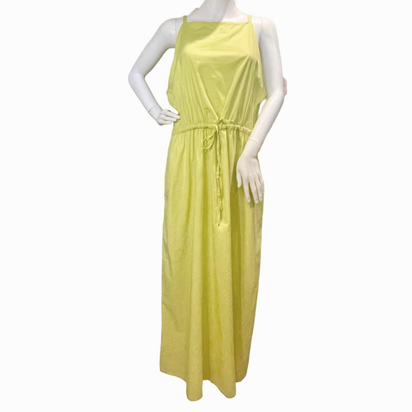 LOFT Pocket Midi Dress in Glowing Lime Drawstring Keyhole Back Size XL - Picture 2 of 8